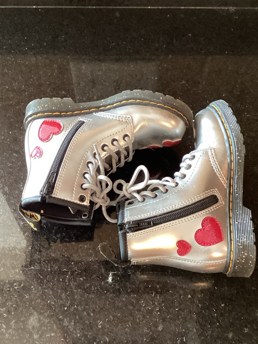 Dr. Martens Silver Kids Heart Lace-Up Boots with Red Hearts - Picture 5 of 8